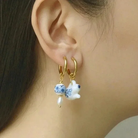 Ceramic Teapot Mismatched Hoop Earrings - Picture 5 of 13